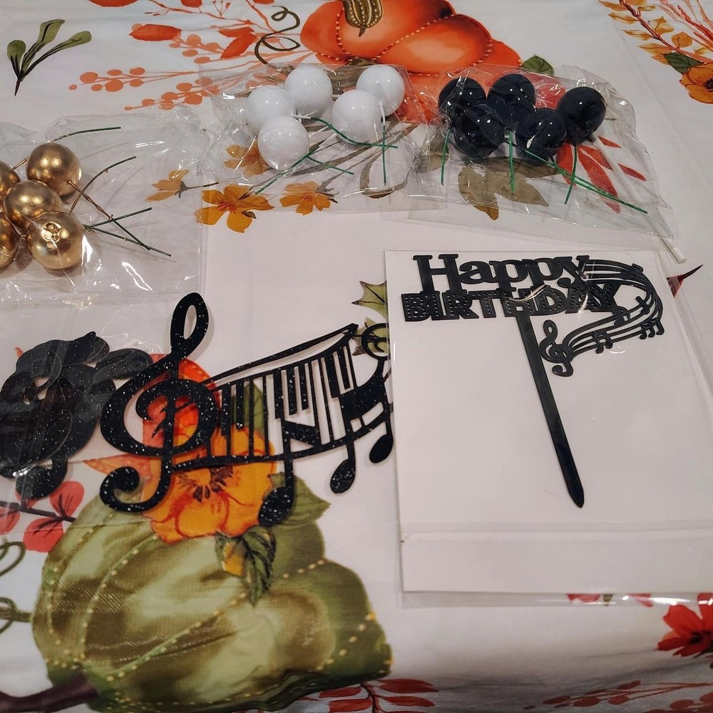Music Birthday Cake Topper Set Piano Treble Clef Gold White Black 117 Pieces